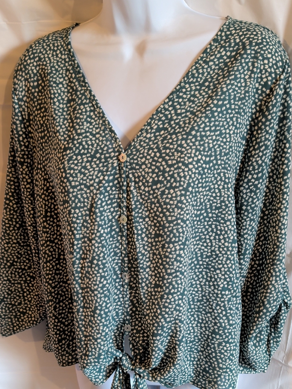 West Kei Teal Tie-Front Three-Quarter Sleeve Top Size Small